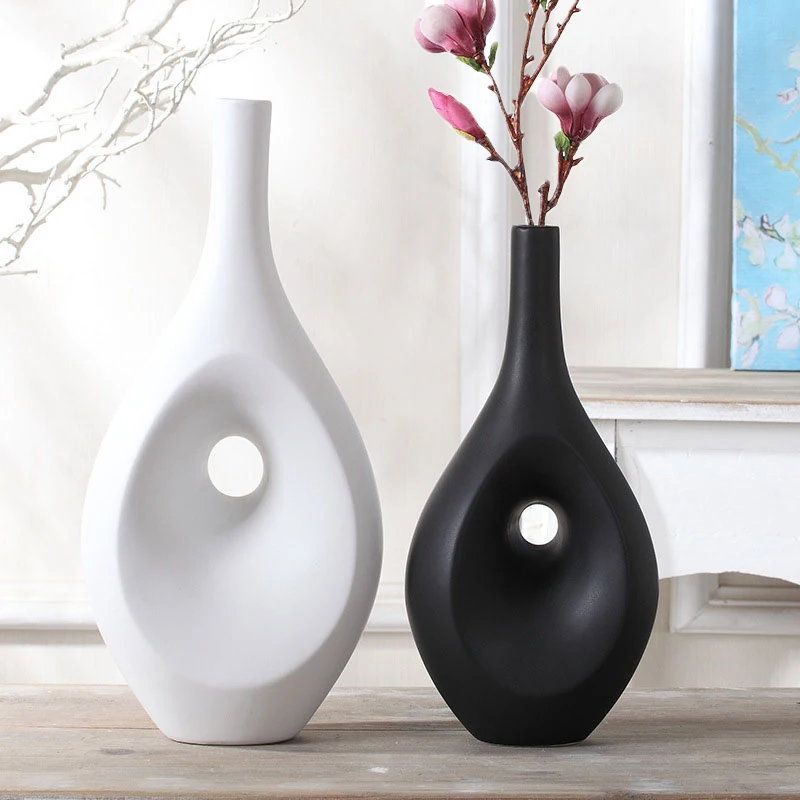 

Французская черно-белая абстрактная керамическая ваза, Современная Минималистичная домашняя Цветочная композиция, декоративные вазы для ...