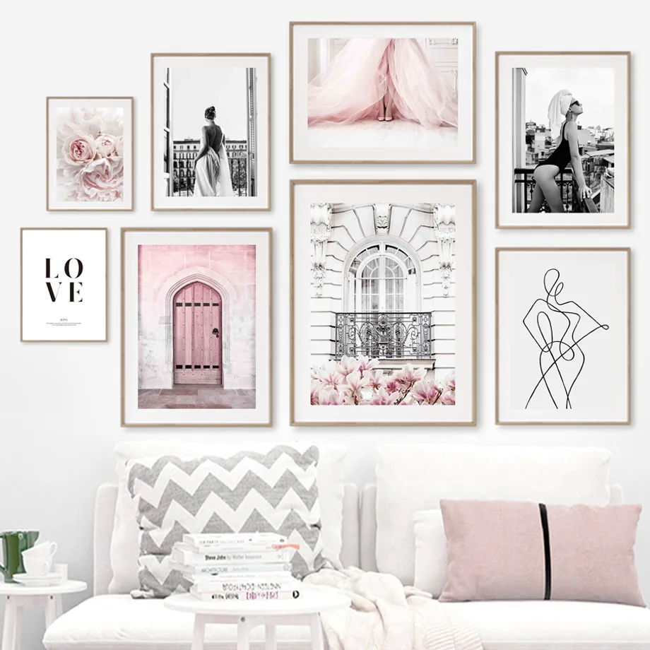 

Morocco Door Flower Black White Girl Line Wall Art Canvas Painting Nordic Posters And Prints Wall Pictures For Living Room Decor