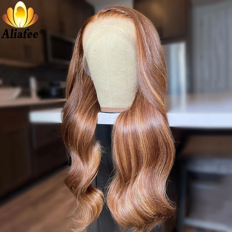 Прозрачные 13x6 коричневые выделяющиеся Цветные Волнистые парики предварительно