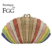 boutique de fgg small half moon shell shape women rainbow clutch bag wedding party evening crystal handbags and purses