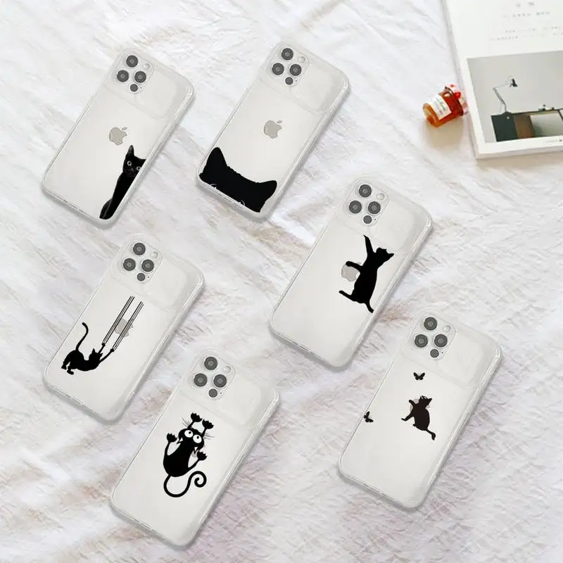 

black cat cartoon animal Phone Case Transparent for iPhone 7 8 11 12 se 2020 mini pro X XS XR MAX Plus