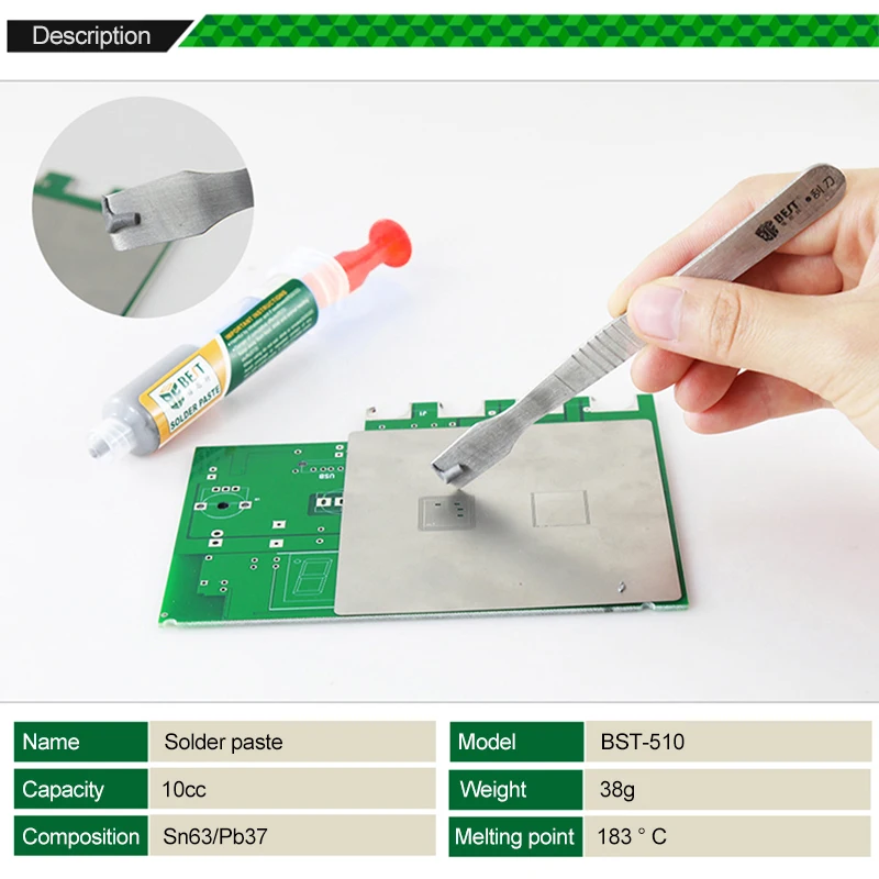 

Tin Solder Paste Leaded Syringe Liquid Flux Melting Point 183 PCB Repair Stencil Welding Soldering Supplies Tools Accessories