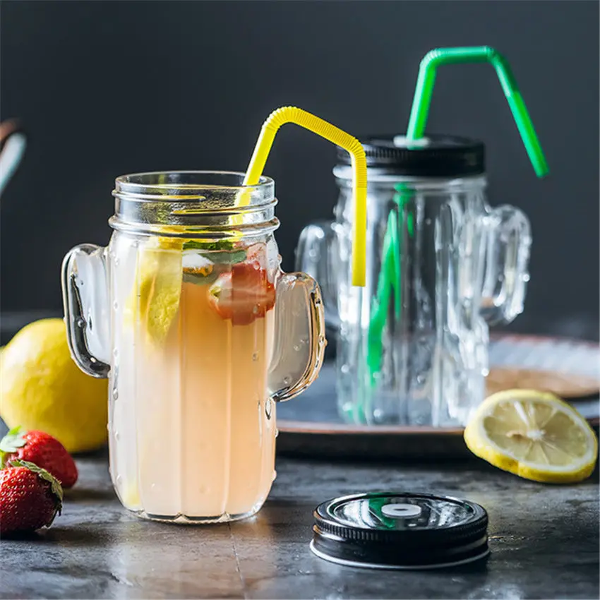 Стеклянная чашка с КАКТУСОМ однослойная для сока молока и завтрака фруктового