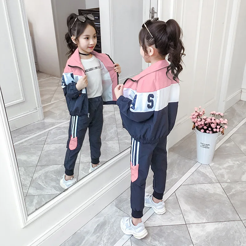 

Girls spring suit 2020 new western style big kids casual sports clothes children spring and autumn sweater two-piece