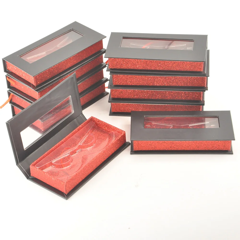 

10/lot Wholesale eyelash packaging box lash boxes package custom rectangle black red 25mm mink lashes makeup case bulk vendors