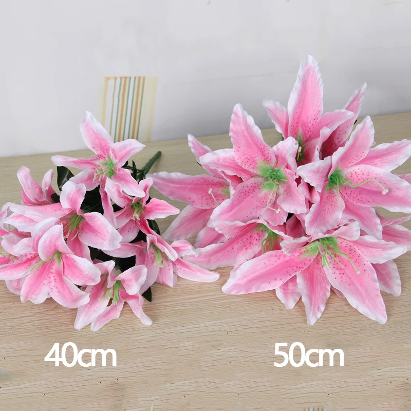 

40/50cm Rainbow Rayon Large Bouquet Of Lilies Bouquet Artificial Jewelry Flowers DIY Wedding Flower Bride Hand Flower Decoration