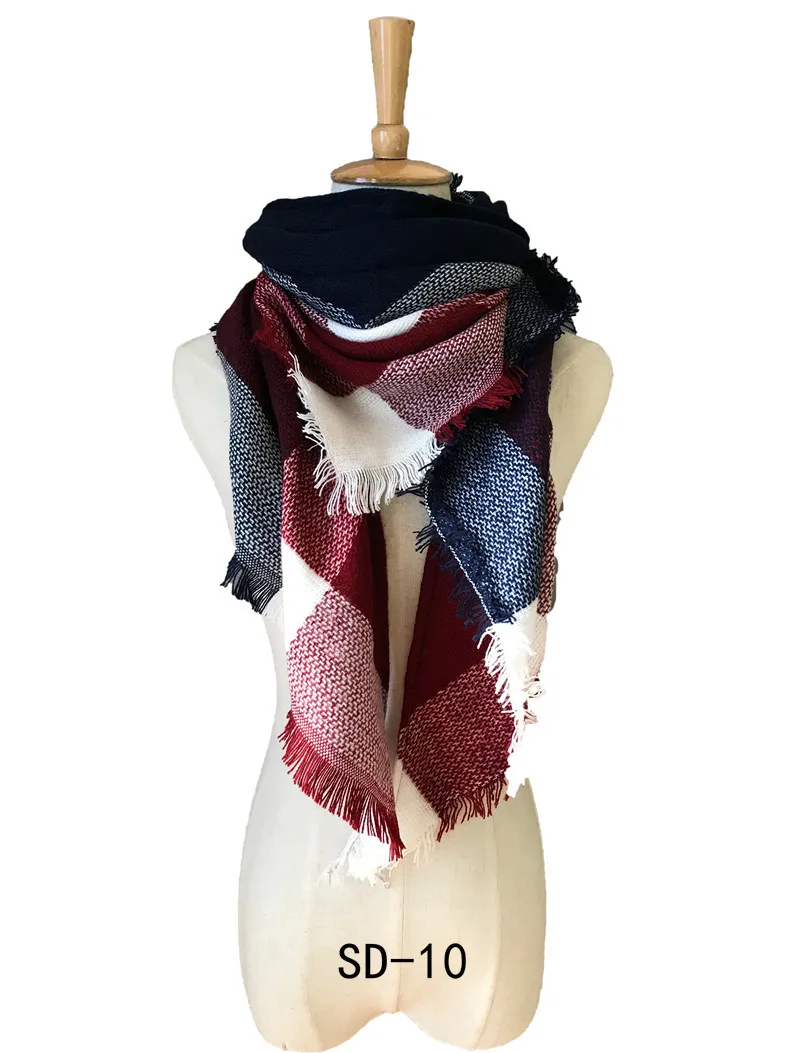YSDNCHI кашемировые шарфы женская накидка вязаный весенне-зимний женский шарф теплый роскошный бренд Шея бандана сетка кашемировый клетчатый платок - Цвет: J147 SD-10