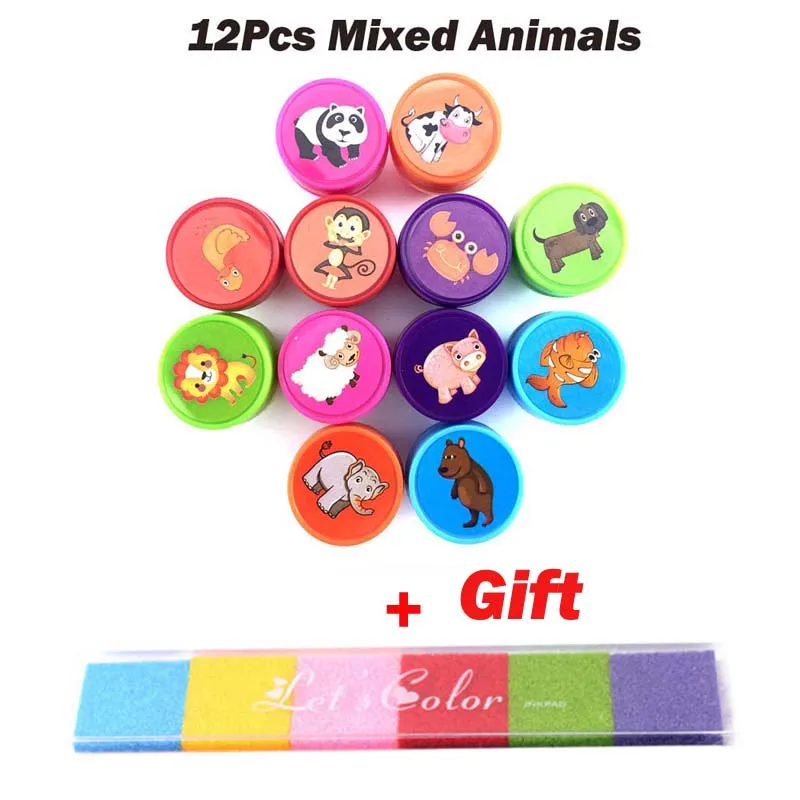 12Pcs Animal x 1 Ink 1 комплект пластиковый прекрасный смайлик Животное штамп с номером игрушка для DIY Декор альбом для вырезок карточки с буквами бумага подарочная игрушка - Цвет: 12Pcs Animal x 1 Ink