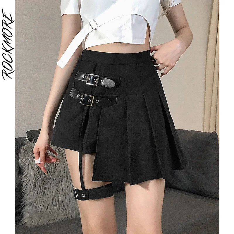 

Rockmore Gothic Women'S Pleated Skirt High Waist Tie-leg Mini Skirt Korean Streetwear Dark Academia Dance Short Skirt Bottom
