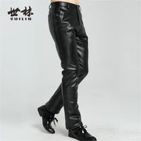 winter black leather pants mens high waist silk floss liner thicken motorcycle trousers plus velvet autumn large size loose