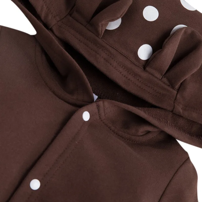 

Baby Girls Boys Spring Autumn Romper Hooded Long Sleeves Bear Button Climb Soft Jumpsuit