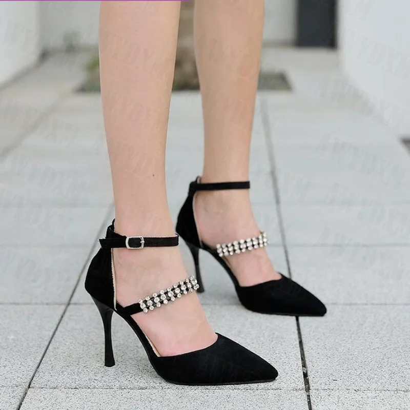 

fashion High Heels Shoes Women Sandal Design Buckle Latch Pointed Rhinestone Pumps Woman Shoes sexy peep toe Wedding Party shoes