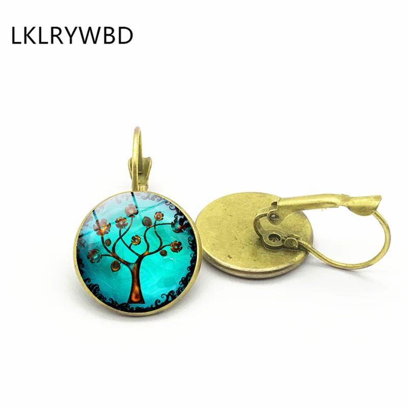 

LKLRYWBD / Tree of Life Stud Earrings Silver Bronze Earrings Glass Earrings Fashion Girl Jewelry.