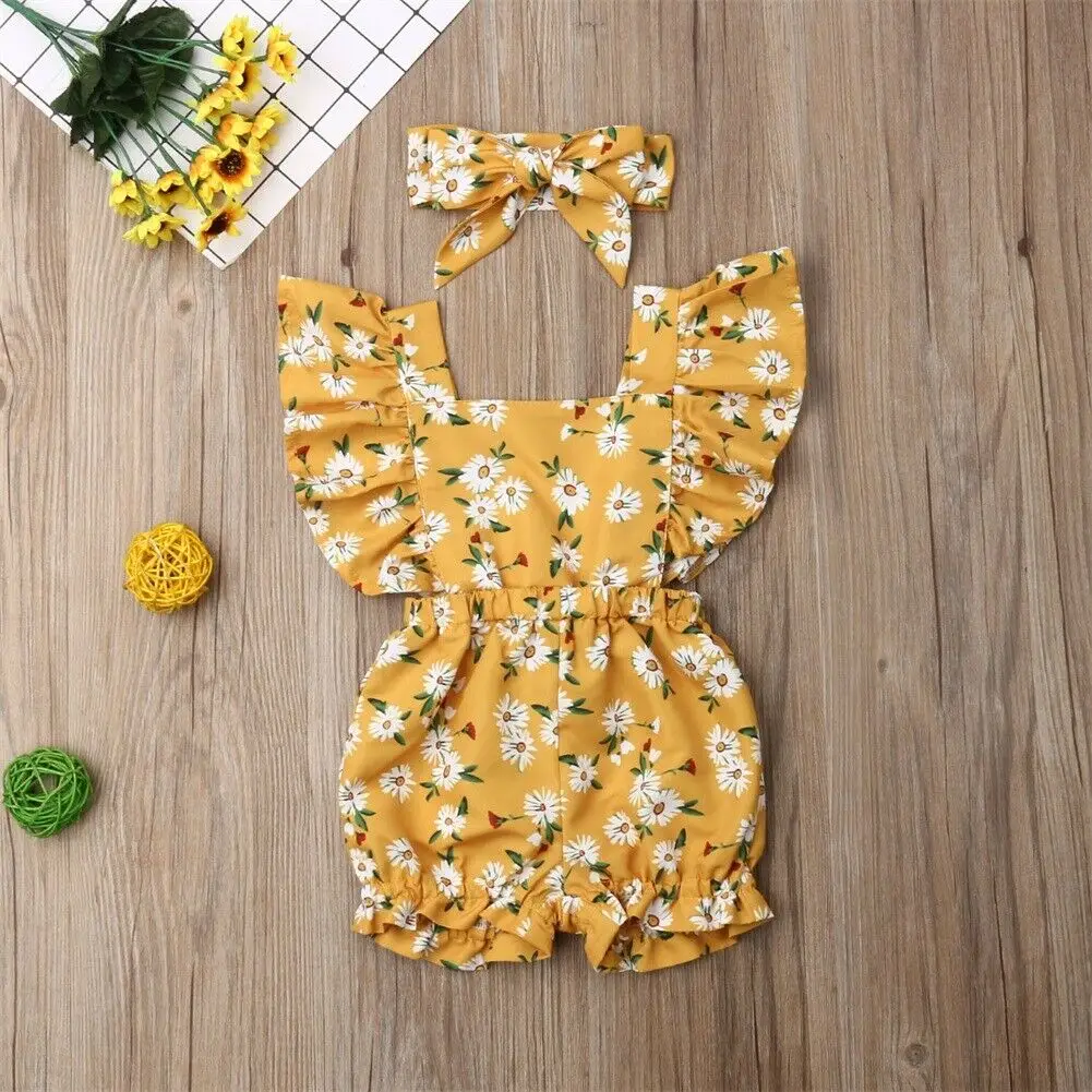 Детская летняя одежда для новорожденных комбинезон маленьких девочек с оборками
