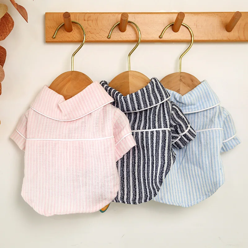 

Dog Puppy Clothes Striped Cotton and Linen Pajamas Pet Cat For Teddy Schnauzer Chihuahua Bichon For Small Dog Clothing
