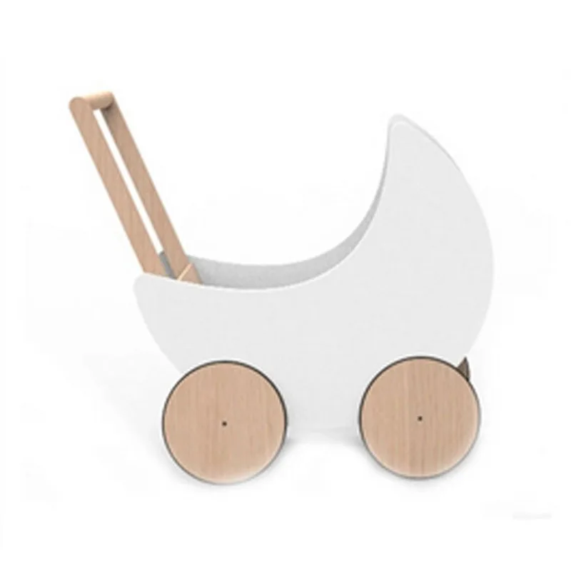 

0628 Ins Wooden Toy White Moon Cart Baby Stroller Toddler Kids Walker Walker Baby