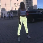 Женские блестящие Светоотражающие брюки свободного покроя с высокой талией