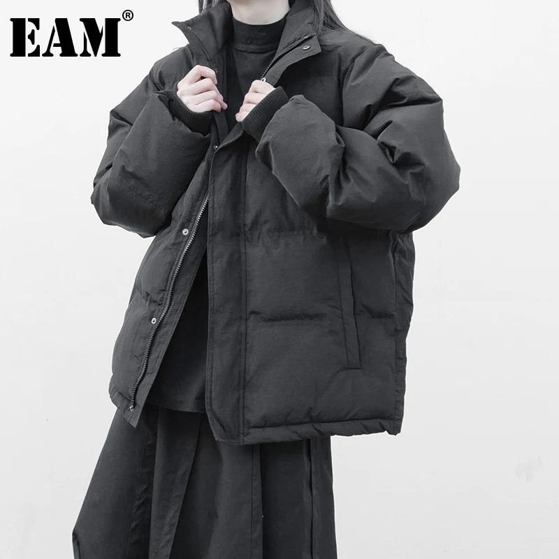 

[EAM] черное теплое пальто с хлопковой подкладкой большого размера, Свободная Женская парка с длинным рукавом, модная новинка осень-зима 2022, ...