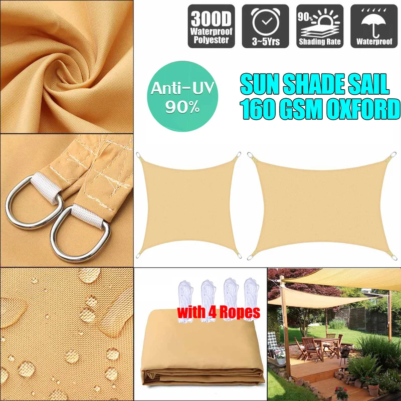 

Sand Yellow Waterproof 300D 160GSM Square Rectangle Shade Sail Garden Terrace Canopy Sun Shade Summer Outdoor Shading Net