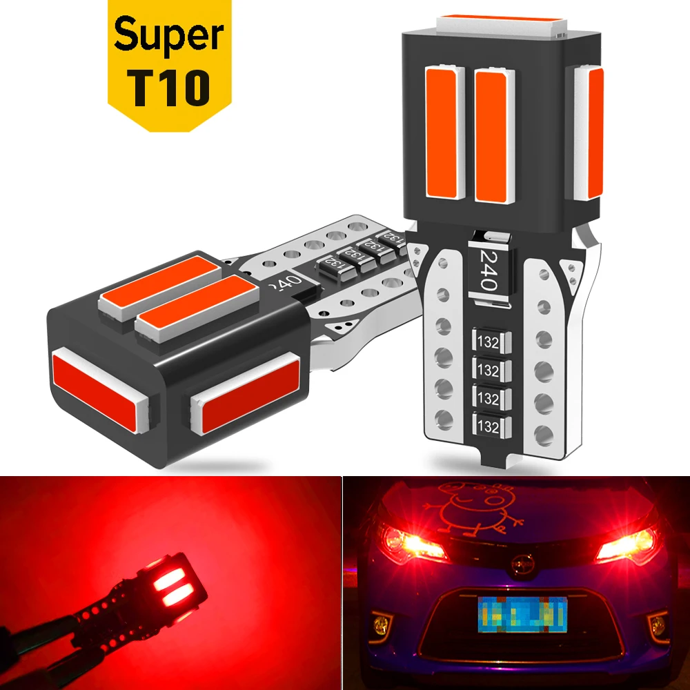 

2 шт., новые светодиодсветодиодный Лампы Canbus T10 W5W 2021 194 168 7020 7SMD, высокая яркость автомобиля, Фонарь 12 В, красный, белый