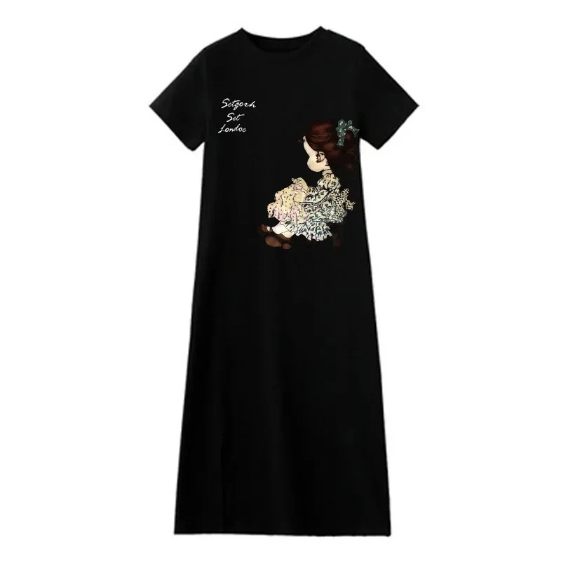 

New Arrival Women's Nightgown Short Sleeve Nightdress Round Neck Sleepwear Carton Print Dress Large Size Nightwear521