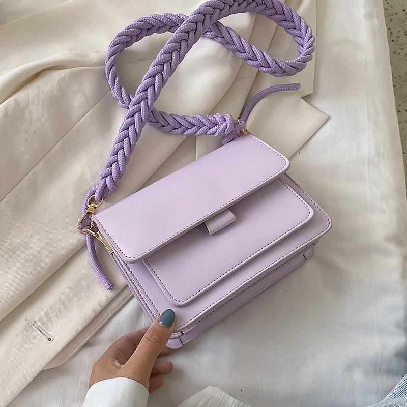 

Braided shoulder strap Design PU Leather Mini Shoulder Bags For Women 2021 Summer Crossbody Bags Lady Travel Handbags