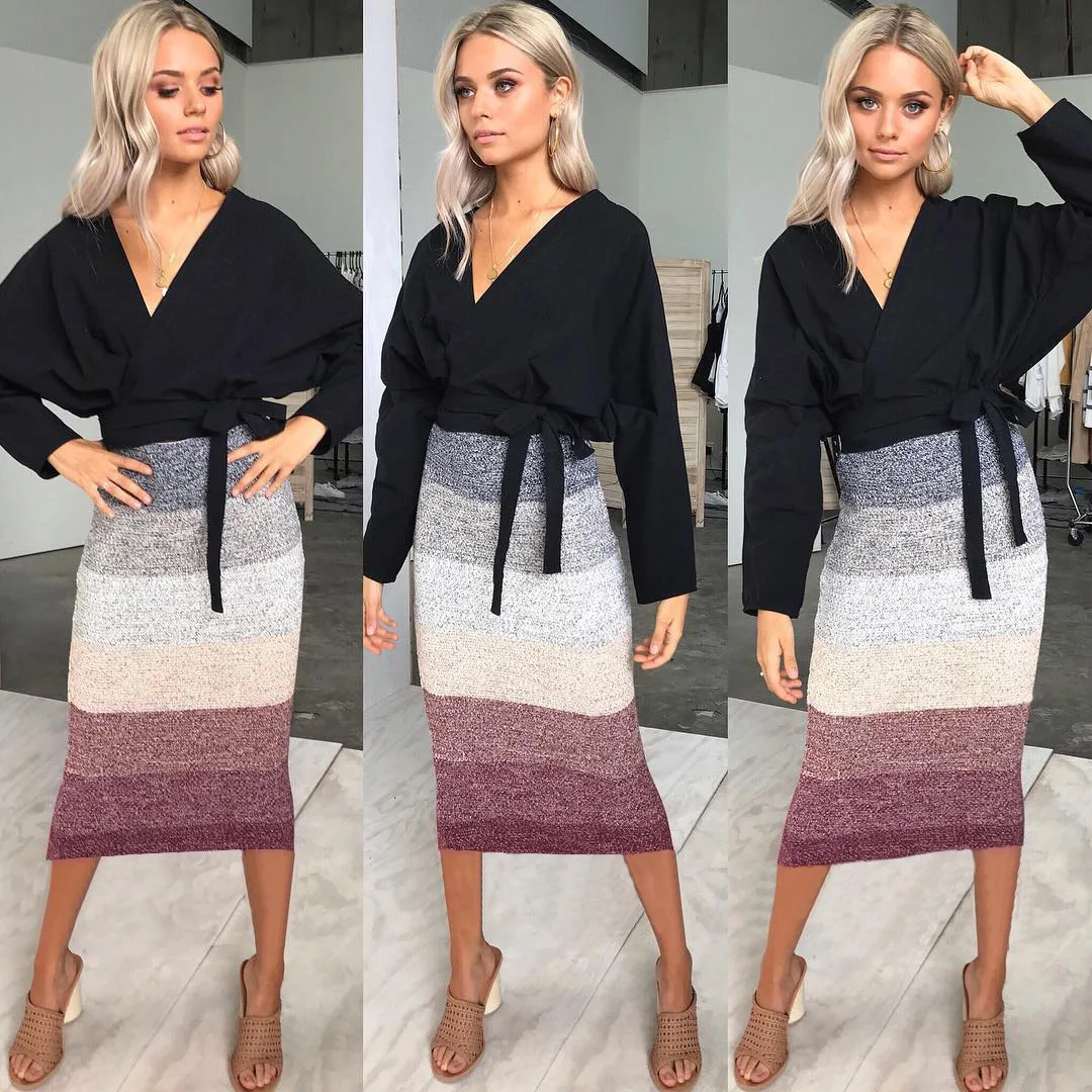 Сексуальная одежда в стиле кэжуал с высокой талией до середины икры облегающие