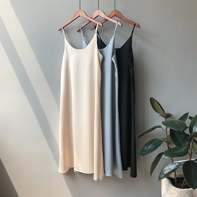

Spring summer 2020 Woman Tank Dress Casual Satin Sexy Camisole Elastic Female Home Beach Dresses v-neck camis sexy dress