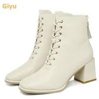 giyu 2020 autumn new ankle boots brand fashion boots high heel lace up martin boot womens thick heel boots motorcycle shoes