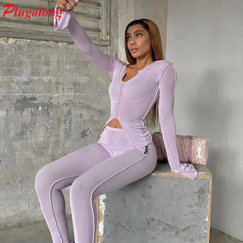 Женский спортивный костюм из двух предметов Plugalong облегающий однотонный с