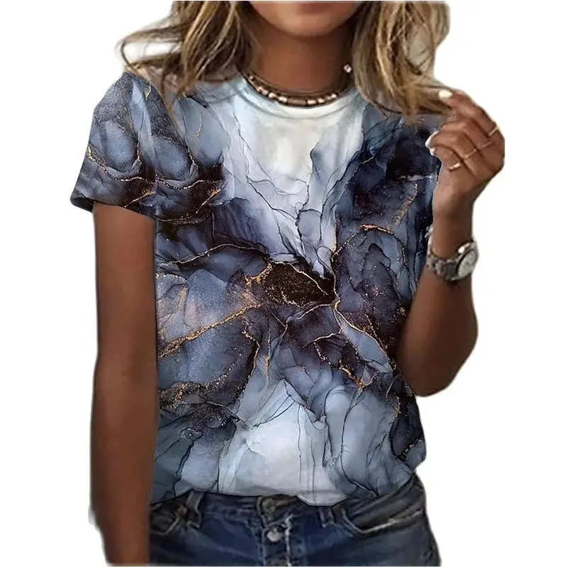2022 fashion ladies 3D printing painting T-shirt landscape 3D print summer round neck new hot sale