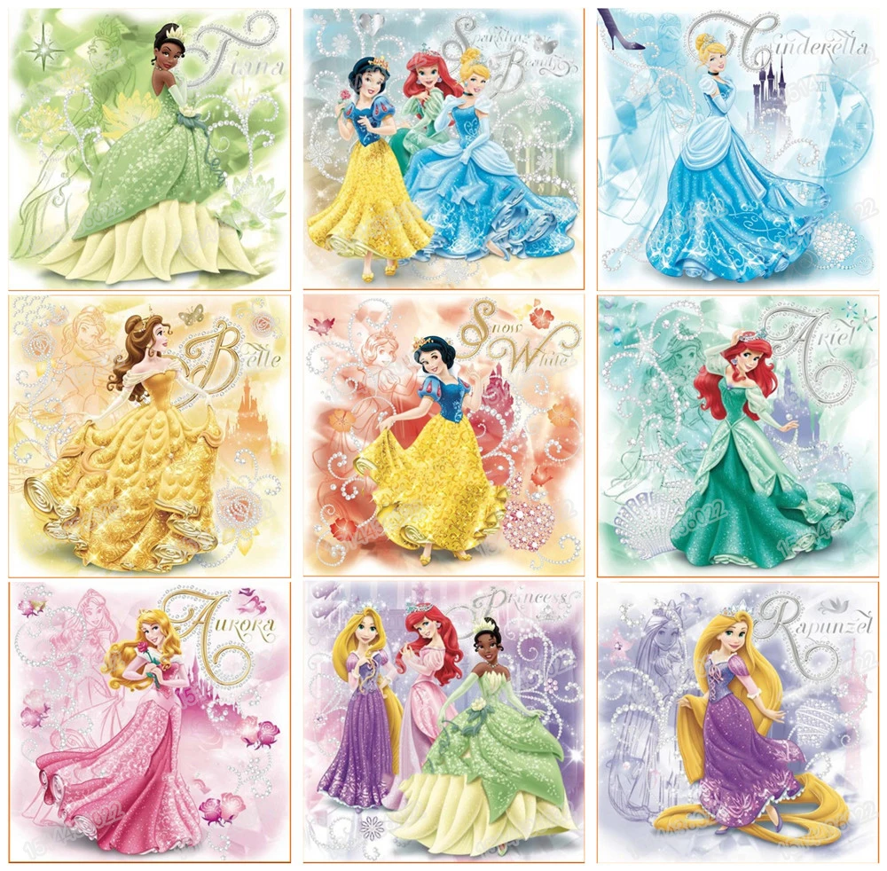 

Square Full Diamond Embroidery Painting "Disney Cartoon Princess Series" Cross Stitch Resin Round Diamond Painting Home Decor