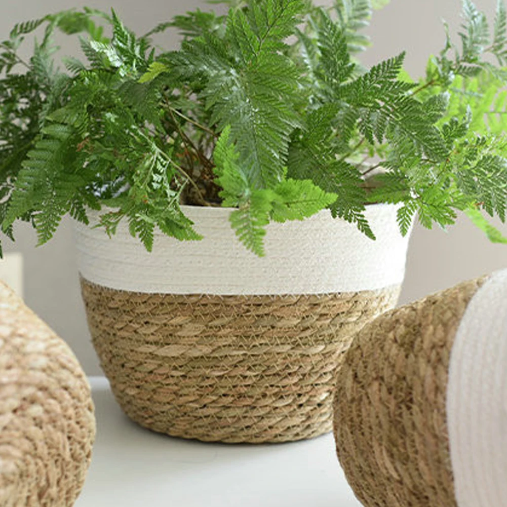 

Balcony Decorations Different Sizes Seagrass Basket Woven Storage Basket Flower Pot Green Plant Container Macrame Laundry Basket