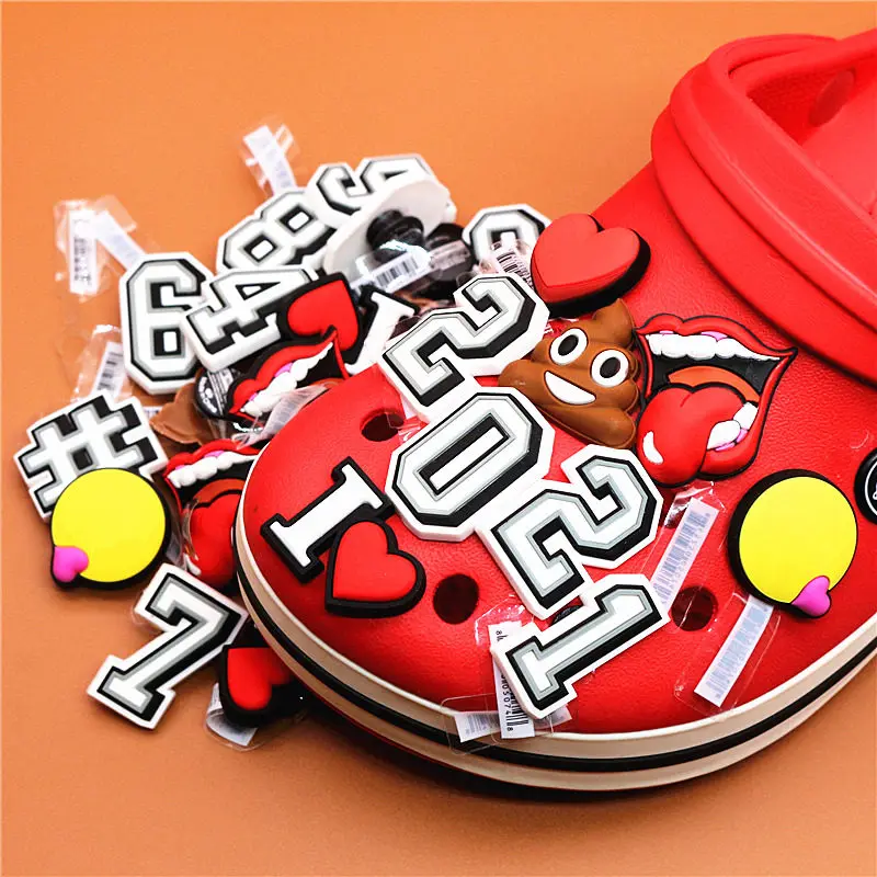 Original PVC Shoe Buckle Accessories Funny Digital/Heart Shaped/Feces Shoes Decoration Jibz for Croc Charms Bracelets Kids Gifts