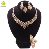 new fashion nigerian wedding bridal african gold color jewelry set dubai crystal necklace bracelet earrings ring set