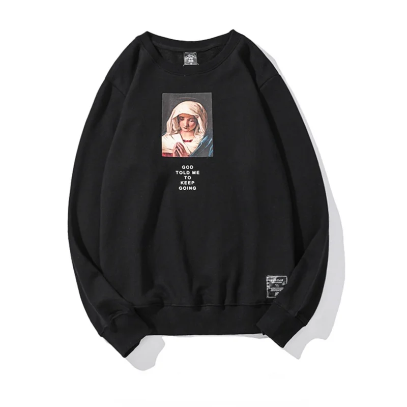 

2021 Autumn Virgin Mary Print Cotton Men Harajuku Pullover Sweatshirts Long Sleeve Casual Couples Tops Tshirts Moletom Masculino