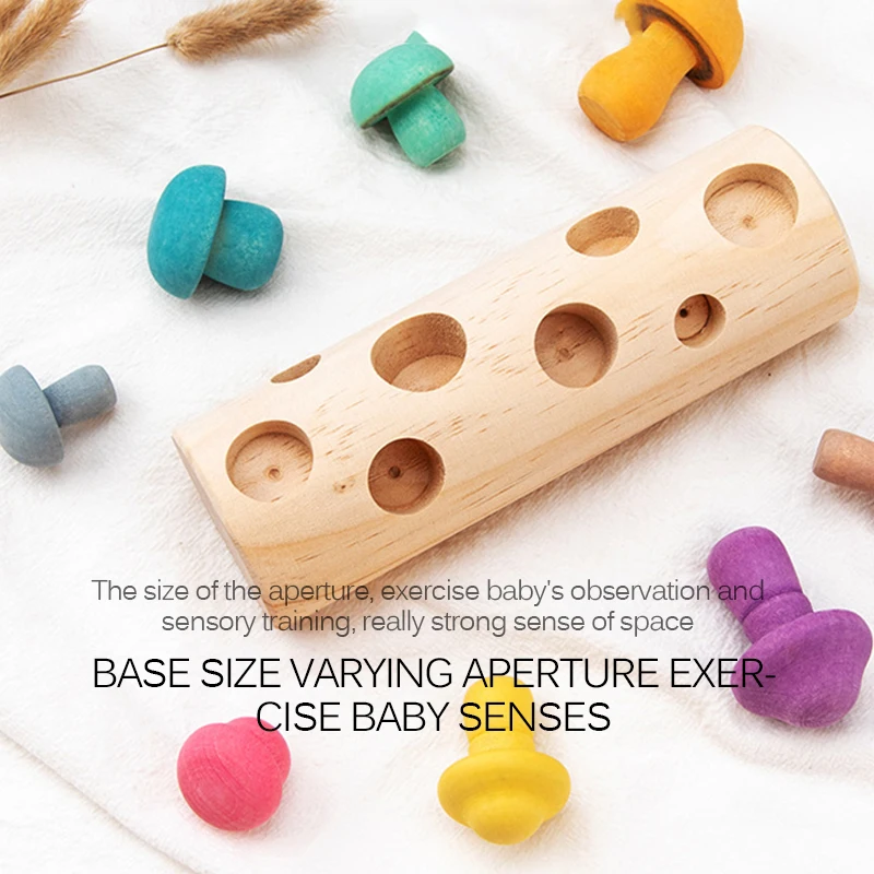

Wooden Rainbow Blocks Mushroom Picking Game Montessori Educational Wooden Baby Toys Developmental Shape Matching Assembly Grasp