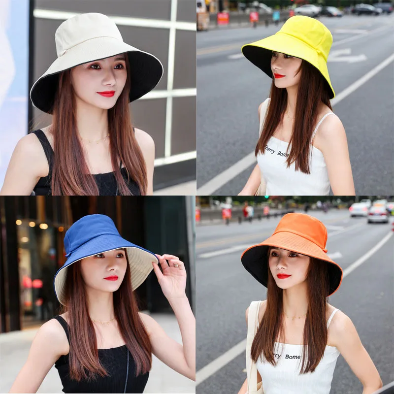 

New Sun Hat Summer Foldable Bucket Hats for Women Sunscreen Fishing Hunting Cap Anti-UV Wide Brim Beach Cap Sombreros de mujer