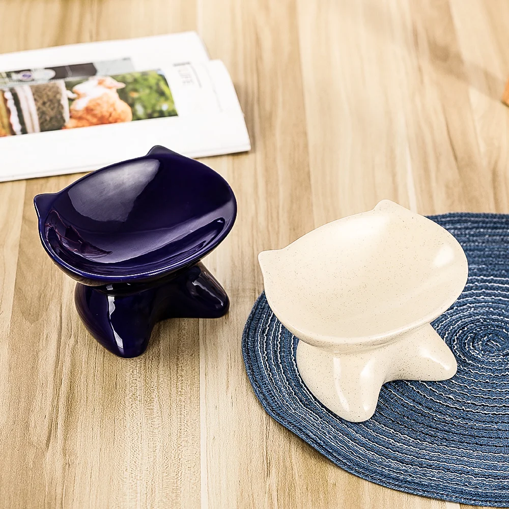 Керамическая маленькая/наклонная повышенная миска для кошек и собак поднятая