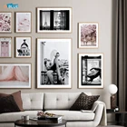 Плакат с изгибом женского тела, черно-белый, розовый, цветочный рисунок, Картина на холсте, скандинавский домашний декор, настенное искусство для гостиной