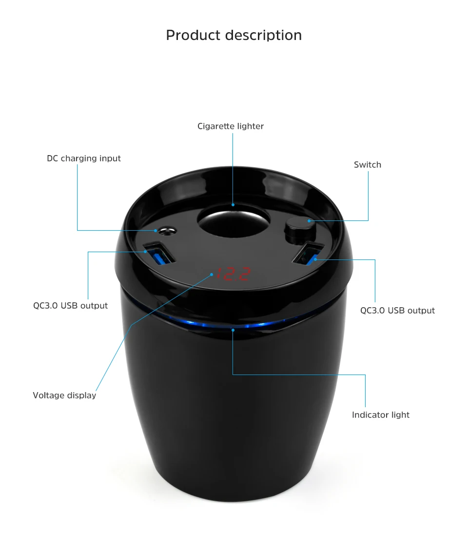 Aoshike QC3.0 4.8A автомобильное зарядное устройство для чашки прикуривателя Автомобильное зарядное устройство адаптер питания 2 usb порта Интеллектуальный для ЖК-дисплея