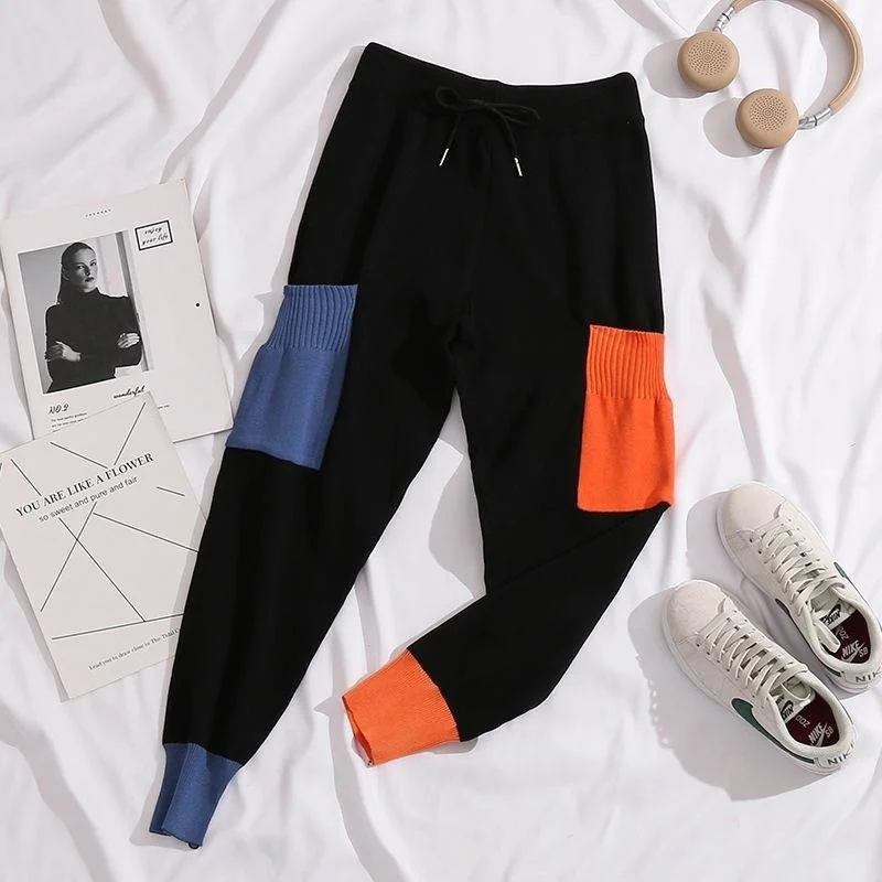 

Knitting Panelled Harem Pants Women 90s Vintage Streetwear Autumn Casual Pantalones Mujer Korean Fashion Harajuku Baggy Trousers