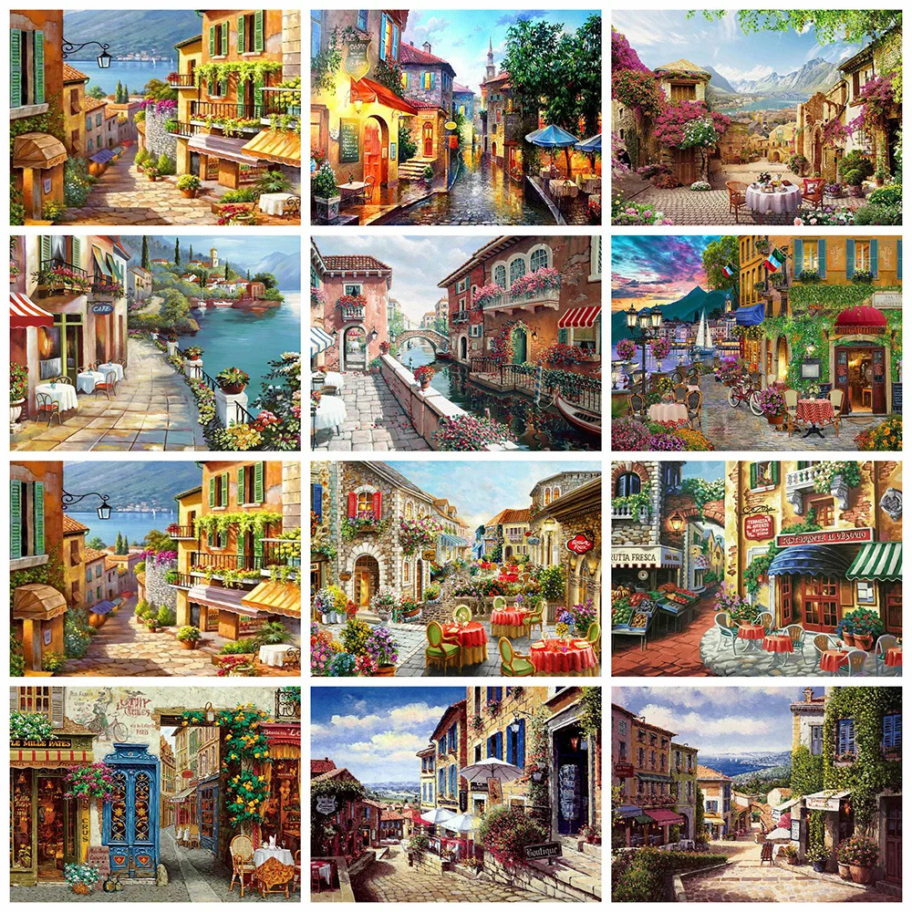 

HUACAN Full Square 5d Diamond Painting City Landscape DIY Diamond Embroidery Street Mosaic House Home Decor Craft Kit