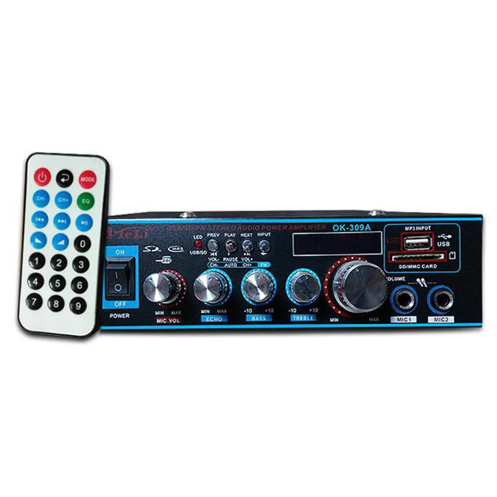 Hi Fi усилитель мощности 2 канала 800 Вт 12/220 В FM SD микрофон Bluetooth дистанционное