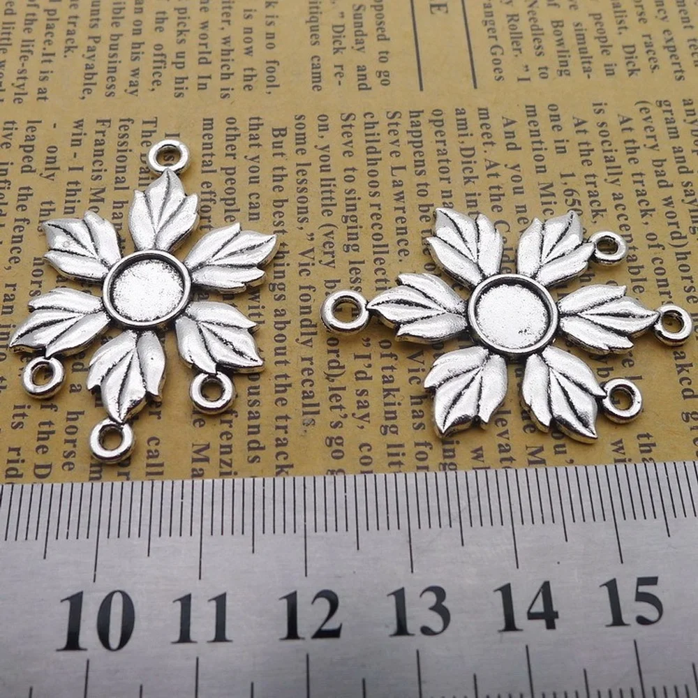 

50pcs Flower Connectors Charms 28mm x 40mm DIY Jewelry Making Pendant Antique Silver Color