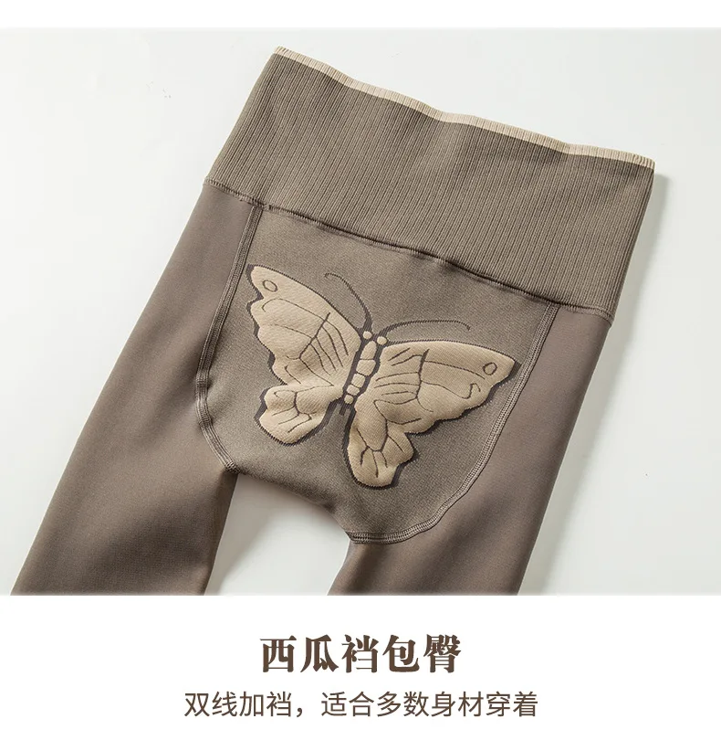 Butterfly Printing Gray Imitation Skin Women Tights Female Winter Pantyhose Transparent Shiny Sexy Plus Velvet Fleece | Женская одежда