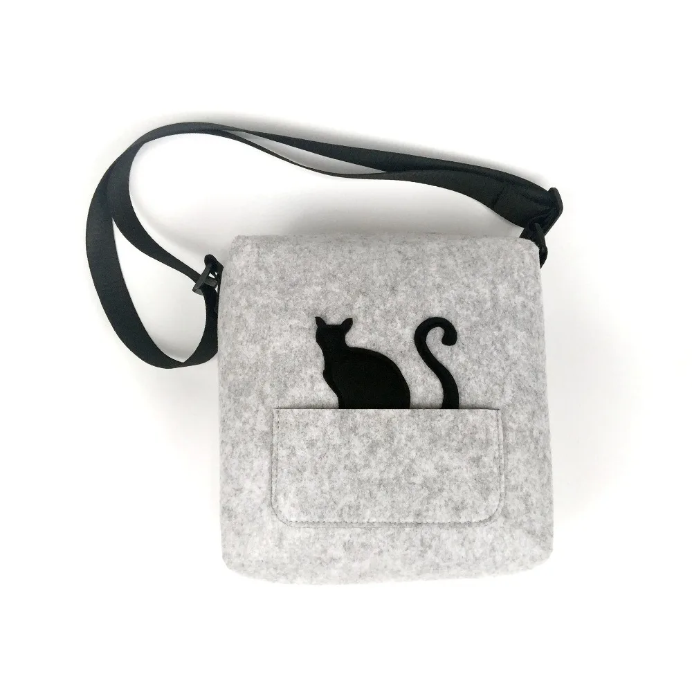 Фетровая милая сумка через плечо с кошкой для девочек гибкий ремень модная