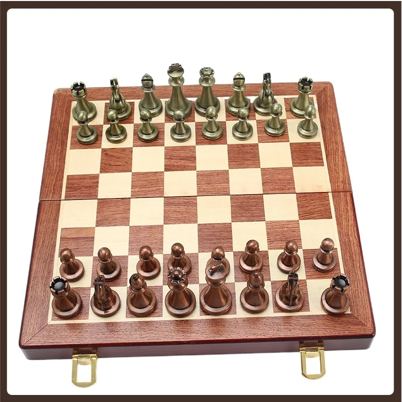 Portable Professional Chess Game King And Queen International Chess Fold Pieces Metal Ornament Jogo De Xadrez Home Decor Chess