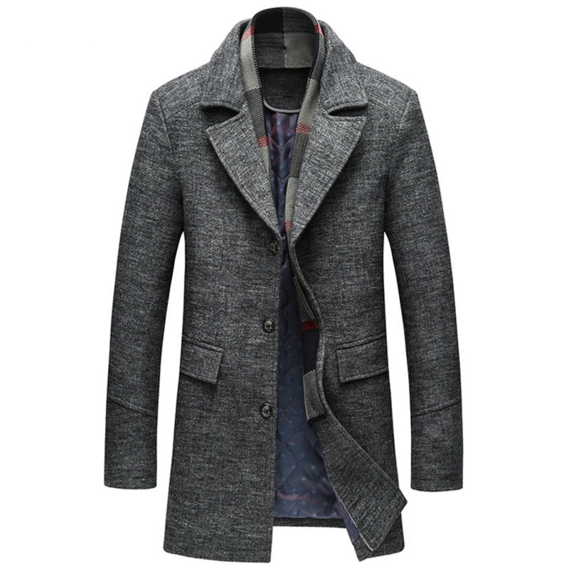 High Quality Woollen Coats Men With A Scarf Lapel Plain Mens Woollen Coat Business Casual Men's Coat Warm Luxury Overcoat M-5XL