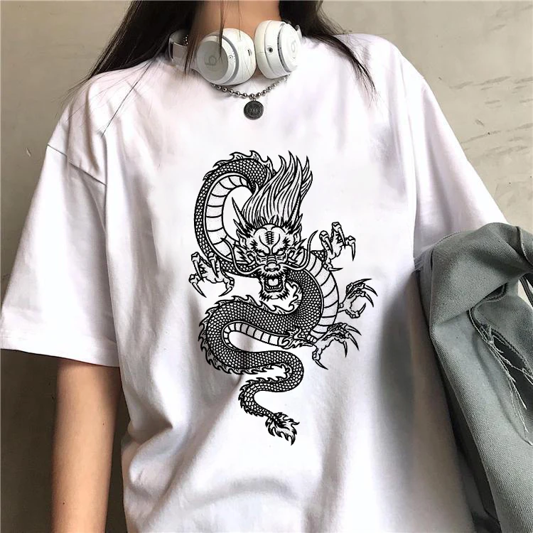 

Women T-shirts Harajuku Dragon Print Tshirt Summer Short Sleeve Aesthetic Vintage Tee Shirt Oversized T Shirt Woman Clothing